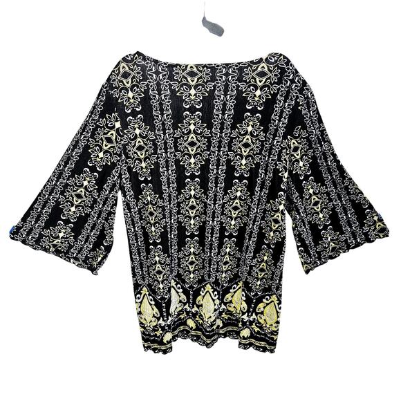 Bay Studio Womens 2X Square Neck Bell Sleeve Peasant Top Black Boho Floral Swirl - Picture 4 of 5